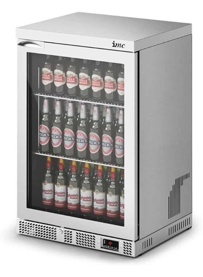 IMC M60 Undercounter Single Door Bottle Cooler Glass Door, Water Cooler, Beverage Cooler, Stainless Steel Frame, (Stainless Steel) - Image 1