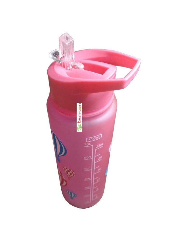 TEMSON Stylish Unbreakable Sports Water Bottle with Sipper & Straw, Anti-Leak Proof Non-Toxic Bottle with Scale Measure 700ML (GBT-620) (Pink) - Image 2