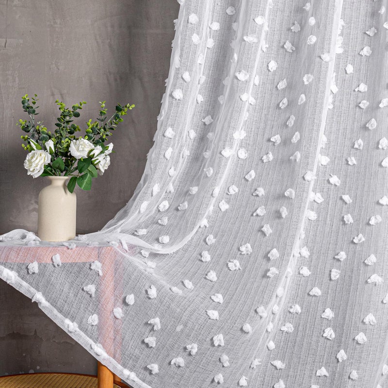 MYSKY HOME MYSKY HOME Pom Pom White Sheer Curtains for Bedroom Living Room Light Filtering SemiSheer Curtains for Nursery Girls Kids Room Rod Pocket Boho Voile Draperies White 52 x 63 inch 2 Panels 