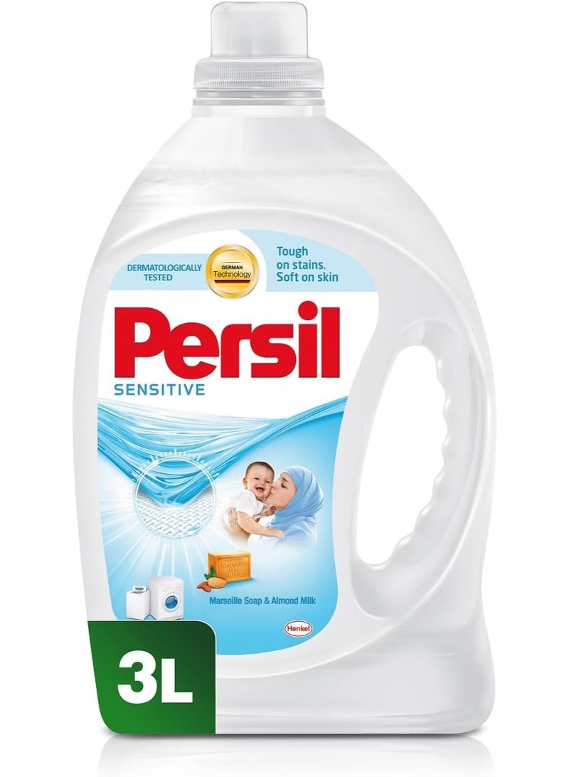 برسيل منظف ​​سائل للملابس الحساسة من بيرسيل، سعة 3 لتر، لطيف على البشرة، قوي على البقع، بخلاصة صابون مارسيليا وحليب اللوز - Image 1