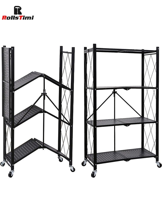 رولستيمي وحدة رفوف تخزين قابلة للطي من 4 طبقات مع عجلات قابلة للقفل ، رف منظم موفر للمساحة للمنزل والمكتب ، أسود - Image 1