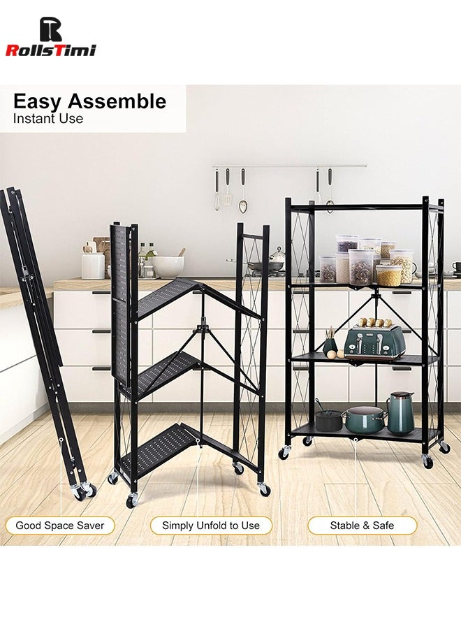 رولستيمي وحدة رفوف تخزين قابلة للطي من 4 طبقات مع عجلات قابلة للقفل ، رف منظم موفر للمساحة للمنزل والمكتب ، أسود - Image 2