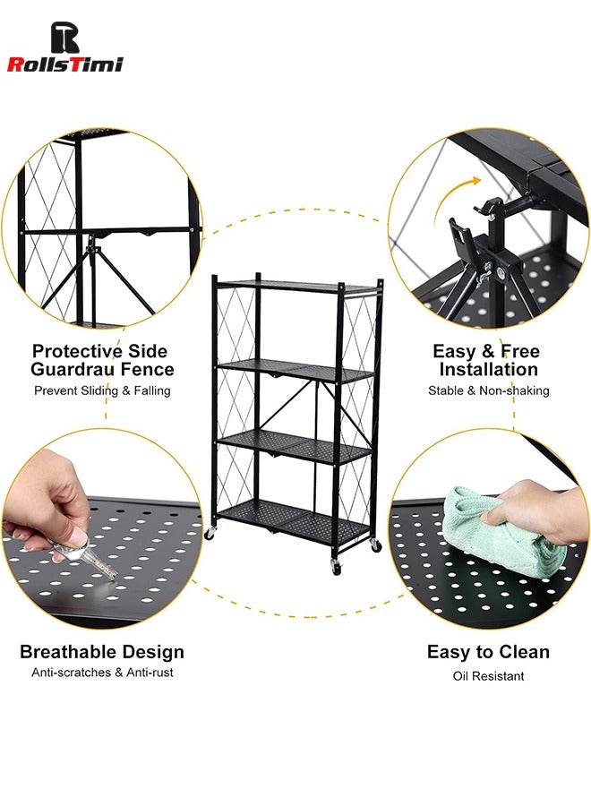 رولستيمي وحدة رفوف تخزين قابلة للطي من 4 طبقات مع عجلات قابلة للقفل ، رف منظم موفر للمساحة للمنزل والمكتب ، أسود - Image 3