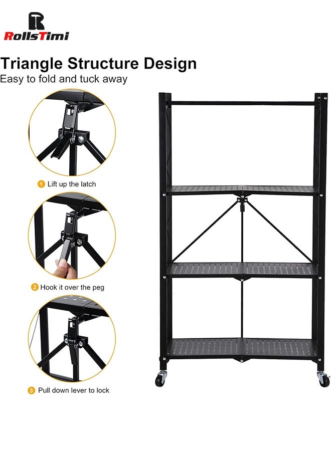 رولستيمي وحدة رفوف تخزين قابلة للطي من 4 طبقات مع عجلات قابلة للقفل ، رف منظم موفر للمساحة للمنزل والمكتب ، أسود - Image 5