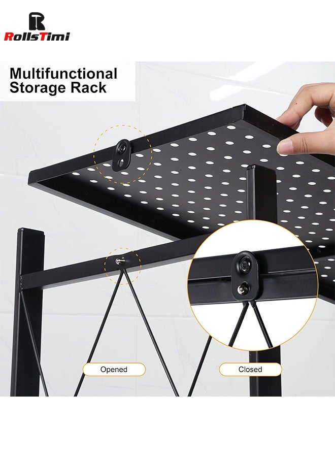 رولستيمي وحدة رفوف تخزين قابلة للطي من 4 طبقات مع عجلات قابلة للقفل ، رف منظم موفر للمساحة للمنزل والمكتب ، أسود - Image 4