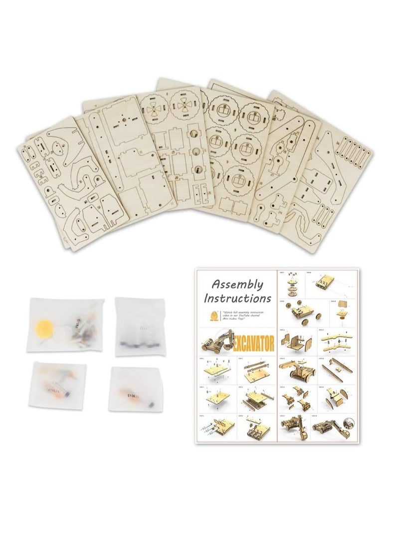 Zikra 3D Wooden Excavator Vehicle Toys, Micro Building Blocks Set, STEM Science Kit with Air Pressure System to Build A Wood Excavator Model, Including 3 Replaceable Gripper & Digger, for Creative Kids - Image 5