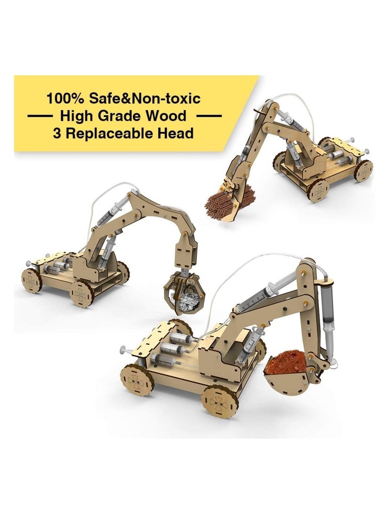 Zikra 3D Wooden Excavator Vehicle Toys, Micro Building Blocks Set, STEM Science Kit with Air Pressure System to Build A Wood Excavator Model, Including 3 Replaceable Gripper & Digger, for Creative Kids - Image 3