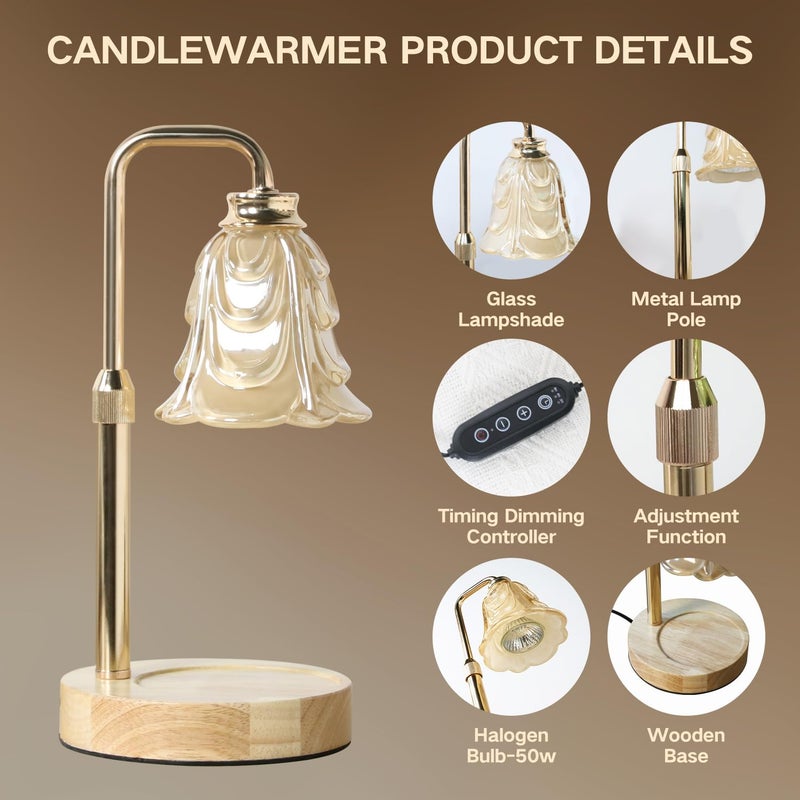 Droyek Candle Warmer Lamp with Timer Electric Candle Warmer Lamp Adjustable Height Candle Warmer Dimmable Wax Warmer Lamp Jar Candles with 2 Bulbs for Home Decor & Office - Image 3