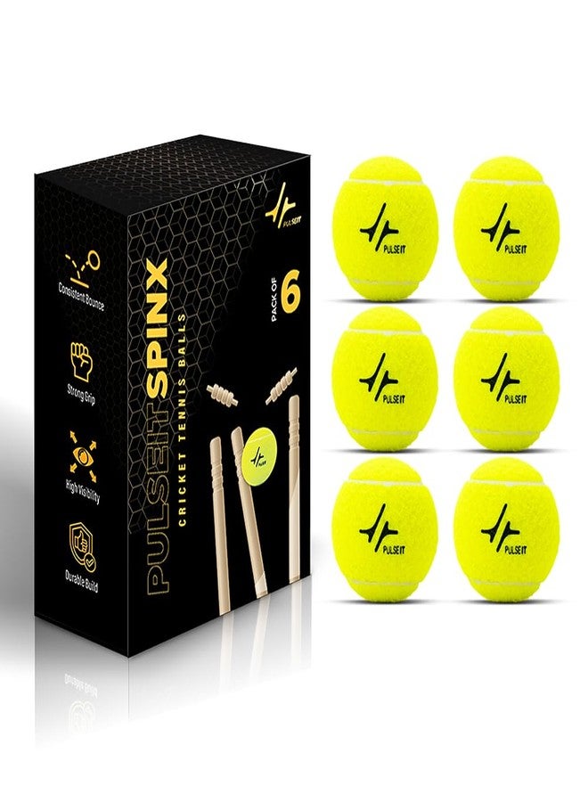 PulseITSpinX Soft Tennis Cricket Ball -Set of 6 | Tennis Ball for Cricket Practice, Durable, High Bounce, Multi-Surface Compatibility | Ideal for Outdoor Tournament, Lawn Tennis & Gully Cricket Match - Image 1