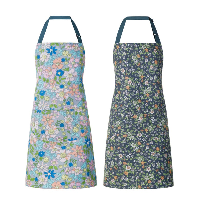 ARBINSON 2 Pack Floral Apron for Women with Pockets  Adjustable Cotton Chef Aprons for Kitchen  Cooking  BBQ & Grill (Pink/Jasmine) - Image 1