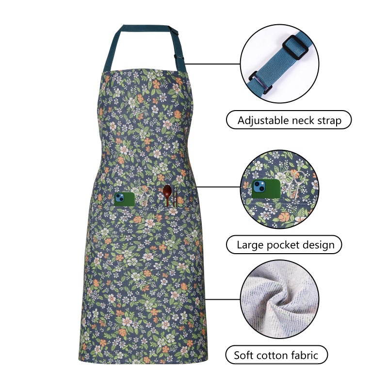 ARBINSON 2 Pack Floral Apron for Women with Pockets  Adjustable Cotton Chef Aprons for Kitchen  Cooking  BBQ & Grill (Pink/Jasmine) - Image 3