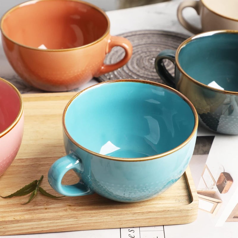 Arawat 24oz Soup Bowls Microwave Safe with Handles Spoon and Coaster 24oz Large Tea Cup Big Ceramic Cappuccino Mug Large Coffee Cups Soup Mugs Porcelain Porcelain Cereal Bowl - Image 3