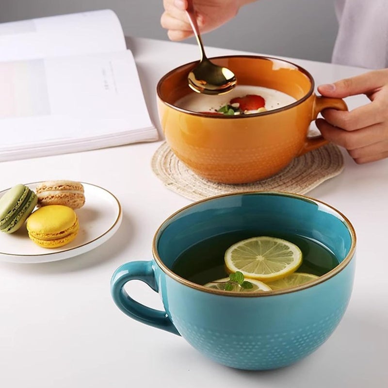 Arawat 24oz Soup Bowls Microwave Safe with Handles Spoon and Coaster 24oz Large Tea Cup Big Ceramic Cappuccino Mug Large Coffee Cups Soup Mugs Porcelain Porcelain Cereal Bowl - Image 2