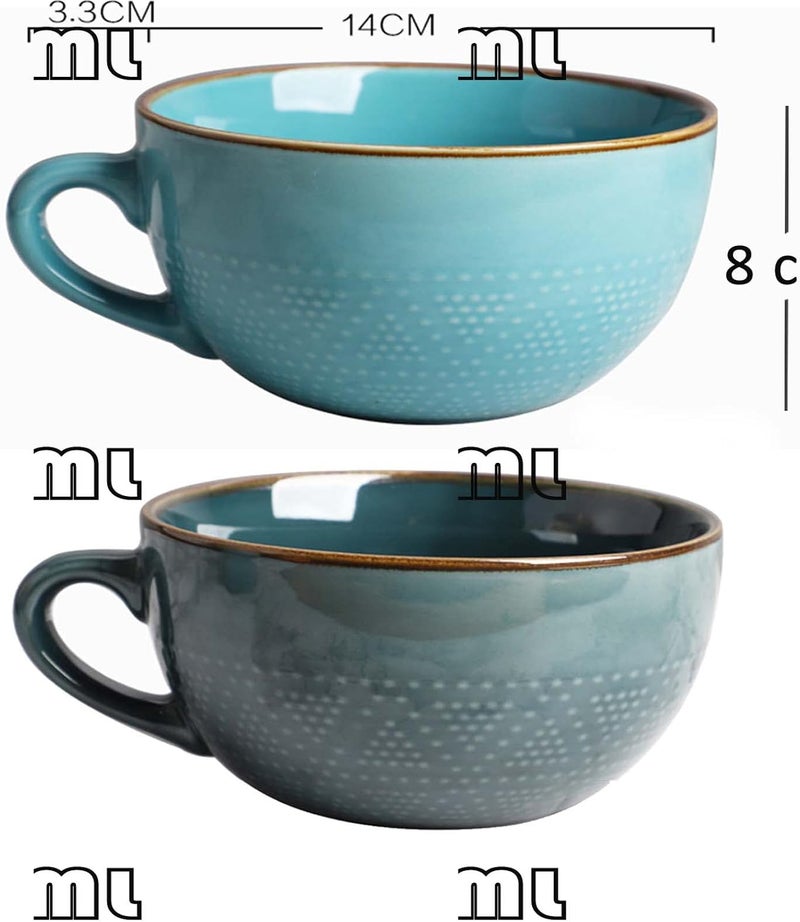 Arawat 24oz Soup Bowls Microwave Safe with Handles Spoon and Coaster 24oz Large Tea Cup Big Ceramic Cappuccino Mug Large Coffee Cups Soup Mugs Porcelain Porcelain Cereal Bowl - Image 4