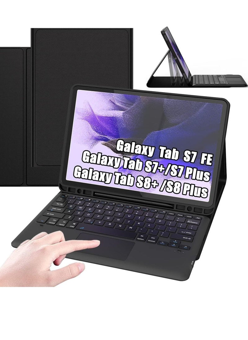 Galaxy Tab S7 FE/S7 Plus/S8 Plus Case with Keyboard 12.4 inch - Smart Detachable Wireless Touchpad Keyboard Cases with S Pen Holder for Samsung Galaxy Tab S8+ 2022/S7 FE 2021/S7+