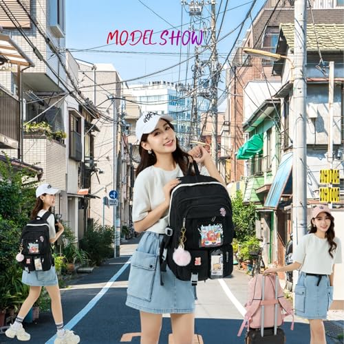 MTRoyaldia Kawaii Laptop 16 Inch Backpack with Kawaii Pin Accessories, Large Capacity Cute Accessories Backpack Multi Pocket Kawaii Bookbags Japanese School Bag For Teen Girls Students (Black) - Image 3