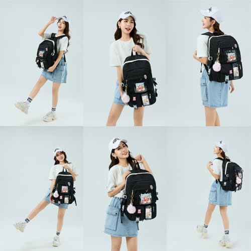 MTRoyaldia Kawaii Laptop 16 Inch Backpack with Kawaii Pin Accessories, Large Capacity Cute Accessories Backpack Multi Pocket Kawaii Bookbags Japanese School Bag For Teen Girls Students (Black) - Image 4