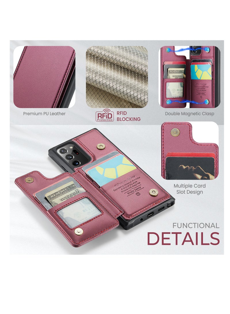 CaseMe Wallet Case for Samsung Galaxy Note 20 Ultra, Premium Handmade Durable PU Leather Slim Shockproof Case with [Double Magnetic Clasp] [Card Holder] [Kickstand] [RFID Blocking] (Red)  - Image 4