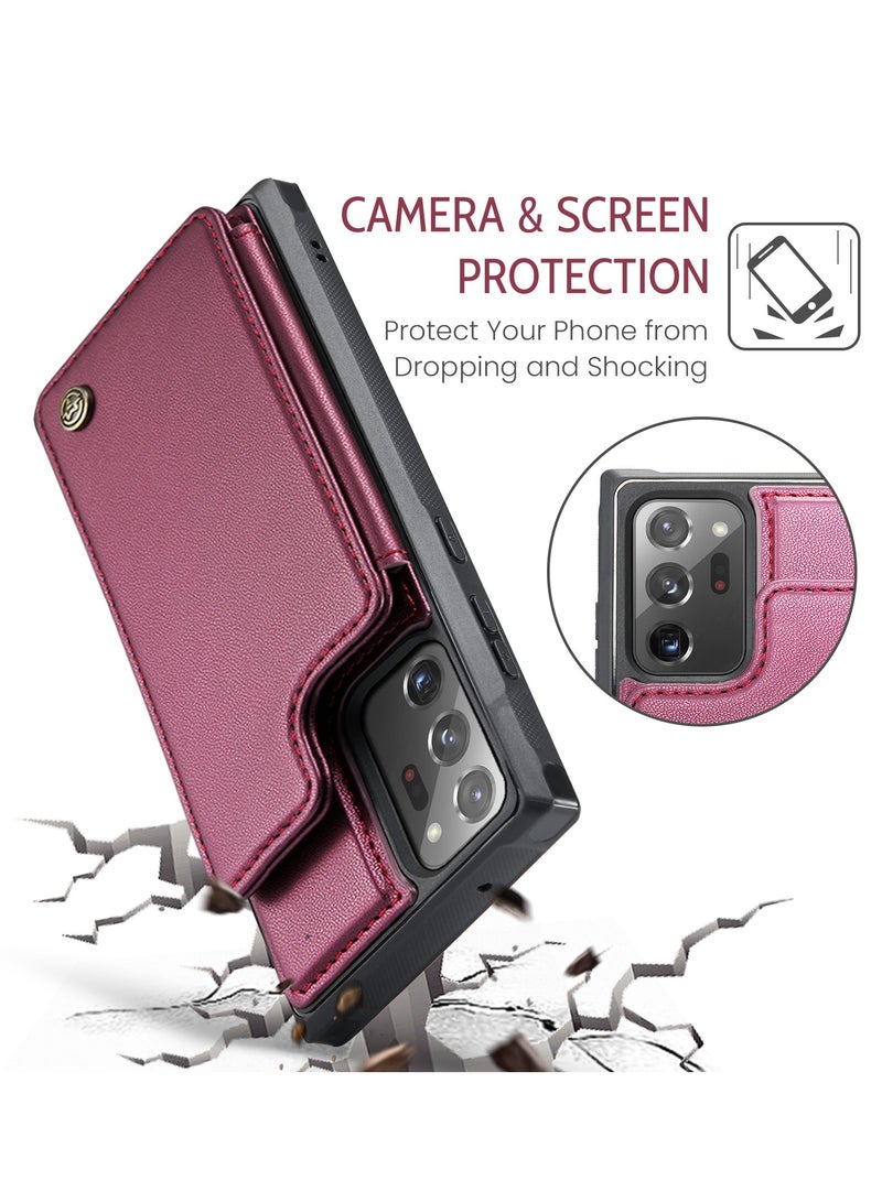 CaseMe Wallet Case for Samsung Galaxy Note 20 Ultra, Premium Handmade Durable PU Leather Slim Shockproof Case with [Double Magnetic Clasp] [Card Holder] [Kickstand] [RFID Blocking] (Red)  - Image 5