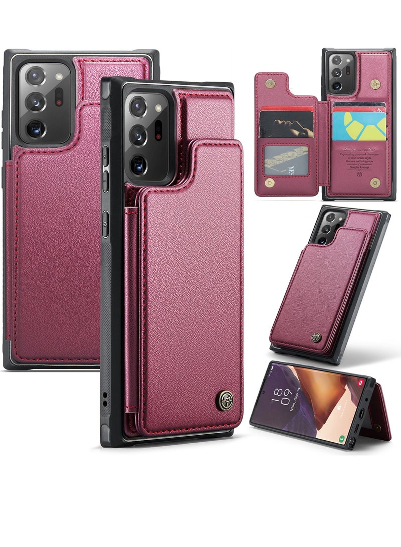 CaseMe Wallet Case for Samsung Galaxy Note 20 Ultra, Premium Handmade Durable PU Leather Slim Shockproof Case with [Double Magnetic Clasp] [Card Holder] [Kickstand] [RFID Blocking] (Red)  - Image 2