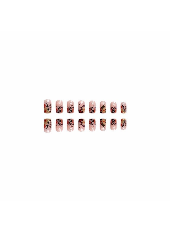 MISUD Short Square Press On Nails Spring Squoval Fake Nails Glossy Glue On Nails Summer Floral Cute Artificial Acrylic Nails Flower Stick On False Nails With Design 24 Pcs - Image 2