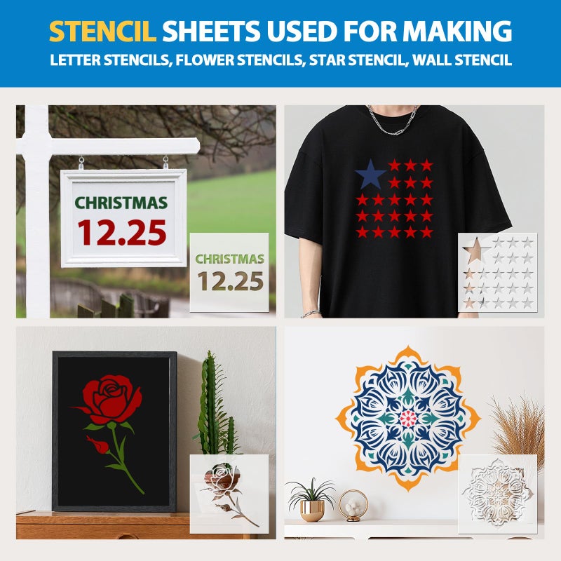 UOKHO 16 Pack 7.5mil Mylar Sheet, 12 X 12 Inch Translucent Blank Stencil Paper for Cricut Crafts Laser Cutting, Stencil Sheets Used for Making Letter Stencils, Flower Stencils, Star Wall Stencil - Image 5