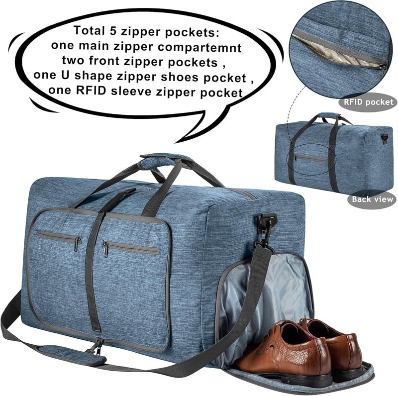 Vomgomfom Travel Duffle Bag for Men, 65L Foldable Travel Duffel Bag with Shoes Compartment Overnight Bag for Men Women Waterproof & Tear Resistant - Image 3