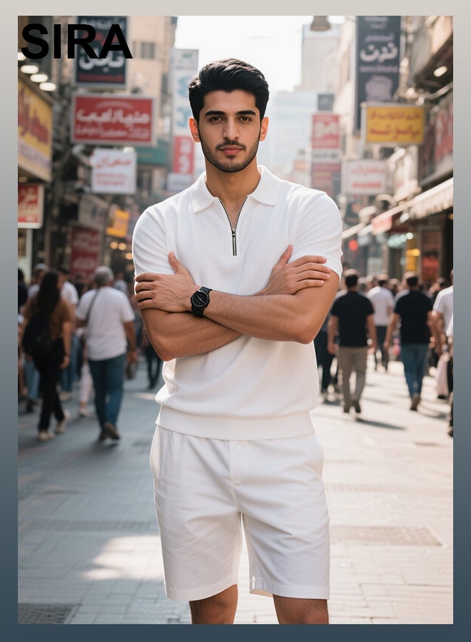 SIRA Men's Casual Lounge Set - 2-Piece Combo (Zip-Neck Polo Shirt + Drawstring Shorts) | Soft & Breathable Fabric for Home, Travel, Outdoor | Comfortable, Stylish, Durable | Perfect for Students, Professionals, Camping（White） - Image 5