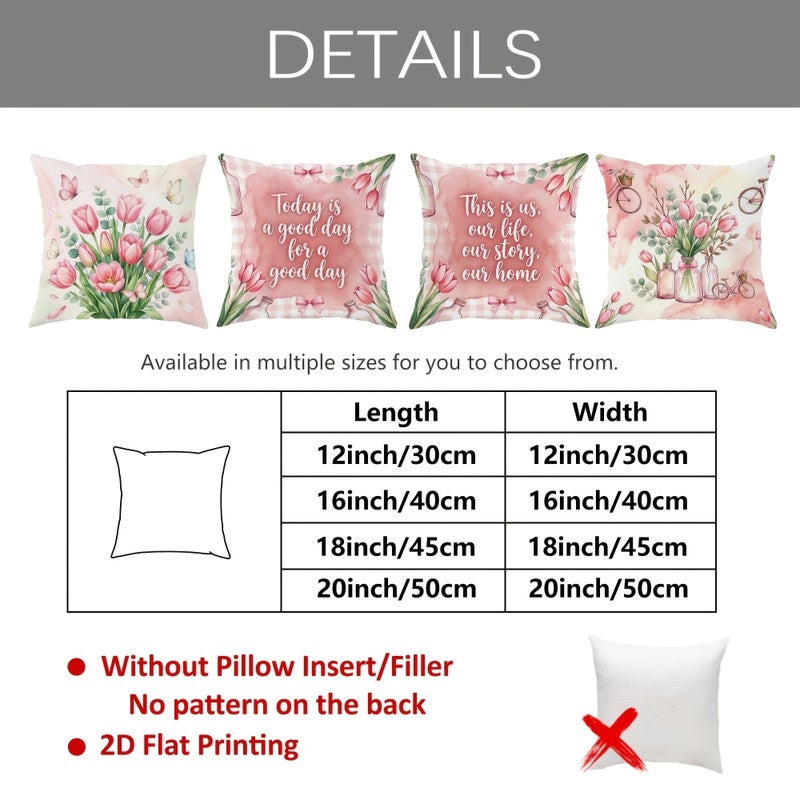 4 Pcs 17.72x17.72 Inch Spring Floral Bohemian Tulip Throw Pillow Covers Pink Green Pastel One Sided Printing Decor - Image 2
