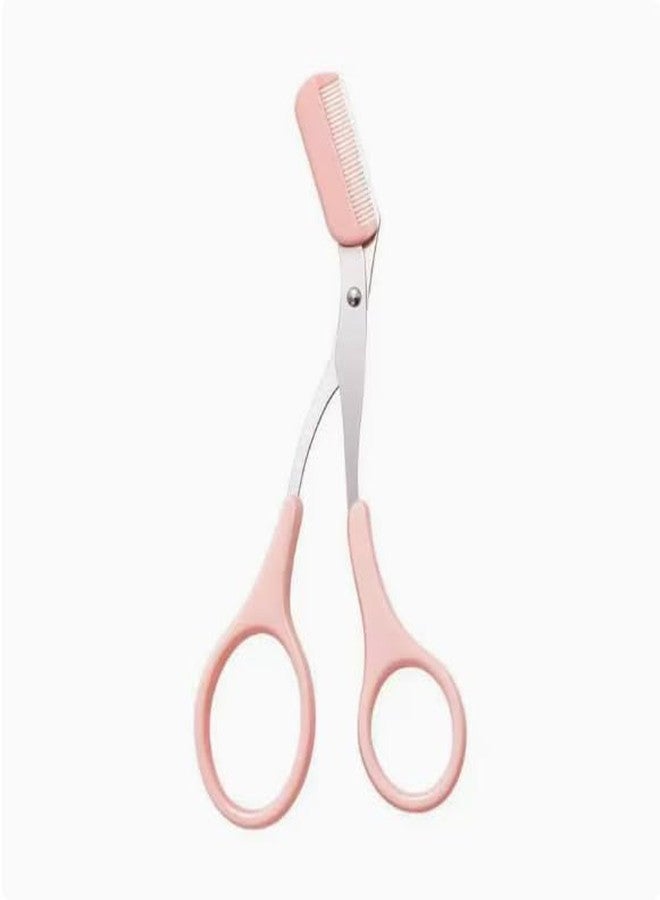 Pink Eyebrow Trimming Scissors with Built-in Comb, Stainless Steel Precision Grooming Tool - Image 2