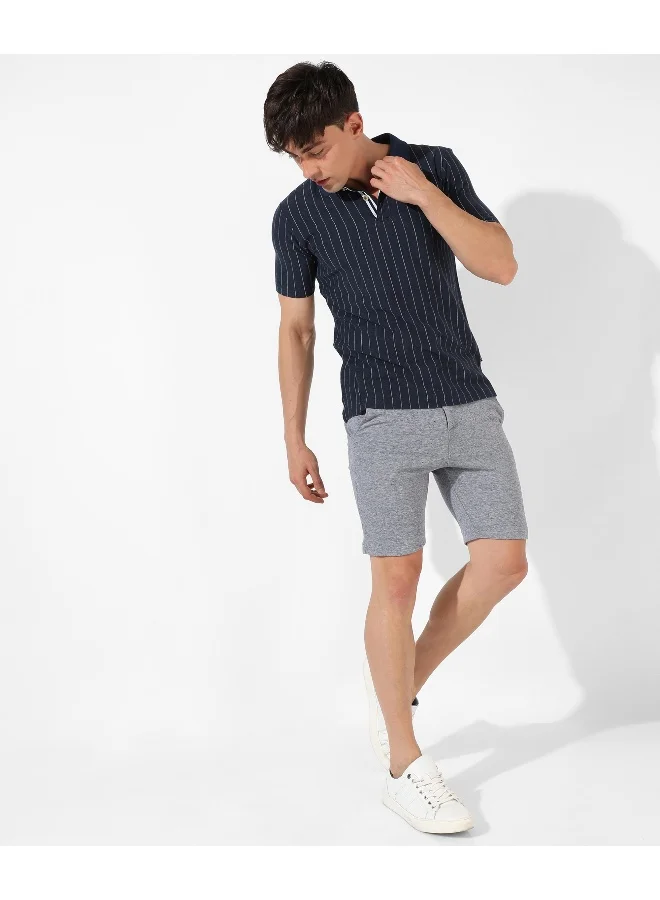 Campus Sutra Men's Navy Blue Striped Regular Fit Casual T-Shirt