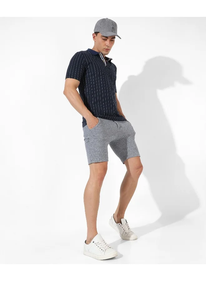 Campus Sutra Men's Navy Blue Striped Regular Fit Casual T-Shirt