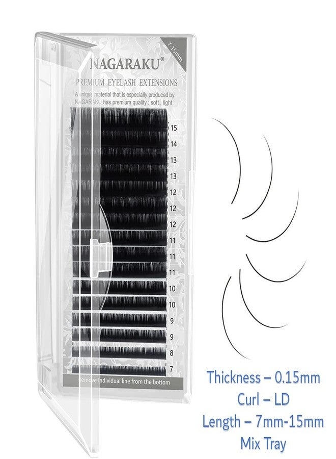 NAGARAKU Eyelash Extensions Individual Lashes 0.15 LD curl 7-15mm Mix Tray Classic Matte Black Soft Natural 16 rows lash extensions - Image 2