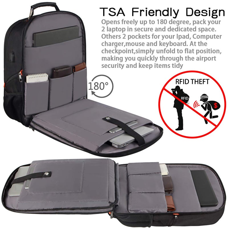 JCDOBEST Travel Laptop Backpack,Extra Large 18.4 inch Gaming Laptop Backpacks with USB Charging Port,Big Capacity TSA Friendly RFID Anti Theft Pocket Durable College unisex Heavy Duty Computerbag - Image 4