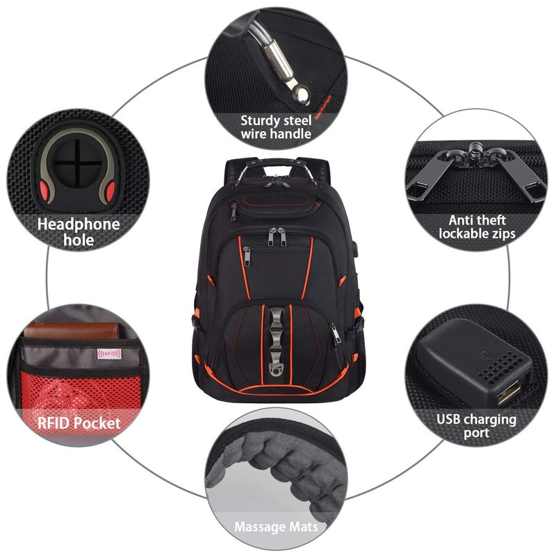 JCDOBEST Travel Laptop Backpack,Extra Large 18.4 inch Gaming Laptop Backpacks with USB Charging Port,Big Capacity TSA Friendly RFID Anti Theft Pocket Durable College unisex Heavy Duty Computerbag - Image 5