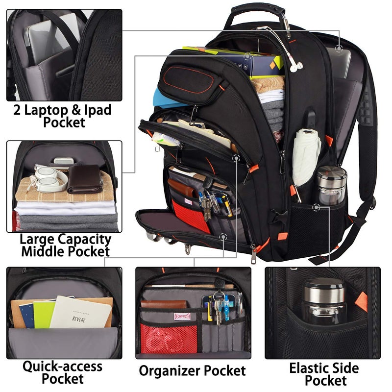JCDOBEST Travel Laptop Backpack,Extra Large 18.4 inch Gaming Laptop Backpacks with USB Charging Port,Big Capacity TSA Friendly RFID Anti Theft Pocket Durable College unisex Heavy Duty Computerbag - Image 2
