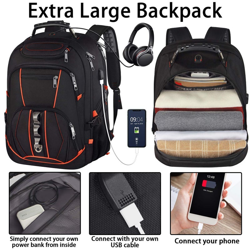 JCDOBEST Travel Laptop Backpack,Extra Large 18.4 inch Gaming Laptop Backpacks with USB Charging Port,Big Capacity TSA Friendly RFID Anti Theft Pocket Durable College unisex Heavy Duty Computerbag - Image 3