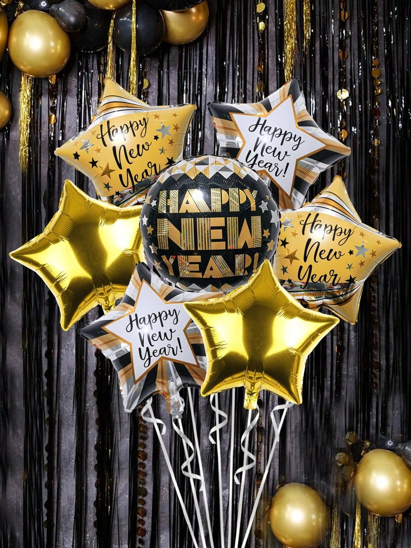 New Year Party Balloons Set 7Pcs Gold Star & Happy New Year Letter Design – Perfect for New Year Celebration Decor- New Year 2026 - Image 2