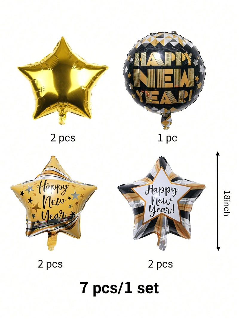 New Year Party Balloons Set 7Pcs Gold Star & Happy New Year Letter Design – Perfect for New Year Celebration Decor- New Year 2026 - Image 3