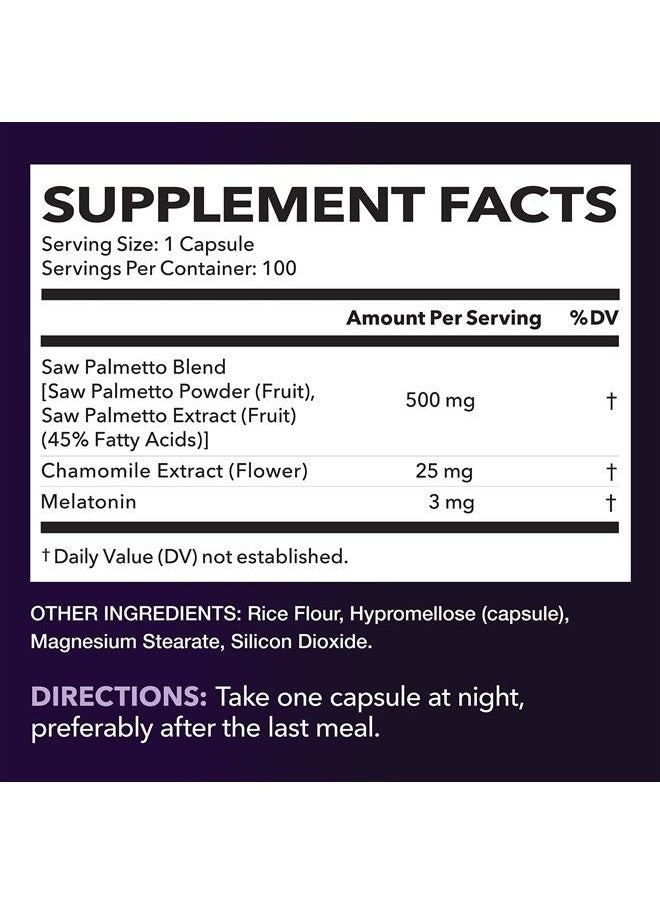Saw Palmetto with Melatonin for Sleep And Prostate Supplement Reduce Urinary Frequency for Men and Support Bladder, Over 3 Month Supply