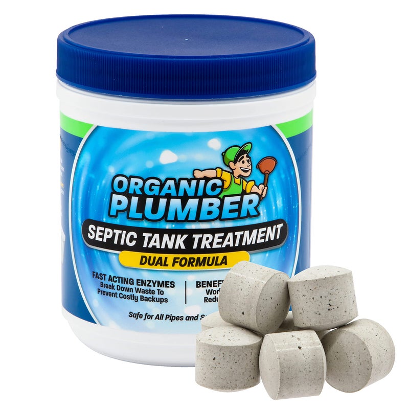 Organic Plumber منظف خزان الصرف الصحي العضوي للسباك، علاج، بكتيريا × إنزيم طبيعي، أقراص حيوية قابلة للتدفق، يزيل نفايات الصرف الصحي وينظف نظام الحقول، 1 سنة من الأقراص - Image 1