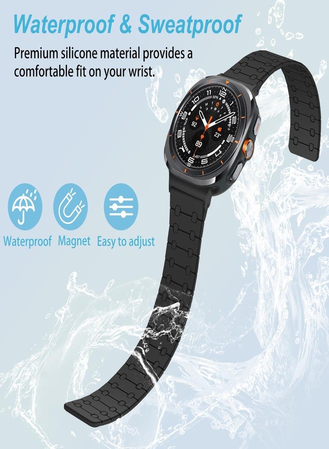 Amizee Sport Straps Compatible with Samsung Galaxy Watch Ultra/Ultra 2(2025) Strap 47mm Women Men, Magnetic Soft Silicone Replacement Strap for Galaxy Watch 47mm, Black - Image 3
