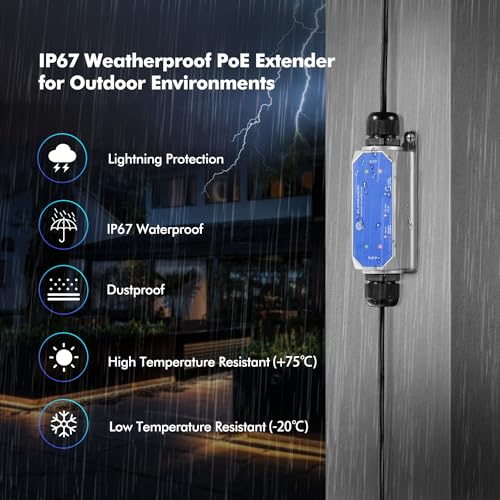 MokerLink IP67 Outdoor 2 Port Gigabit PoE Extender, IEEE 802.3 af/at/bt PoE Repeater 90W, 10/100/1000Mbps, 1 PoE in 1 PoE Out, Wall Mount Metal Waterproof POE Passthrough Switch - Image 4