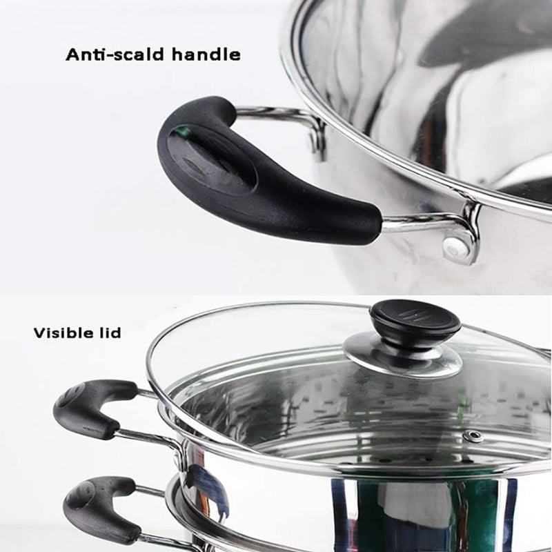 XIGSTA Stainless Steel 2 Tier Steamer Steamer Basket Vegetable Steamer Steamer Pot Basket for Cooking MomoModakidlidhoklaRice Cooker Maker with Glass Lid Riveted Handles - Image 4