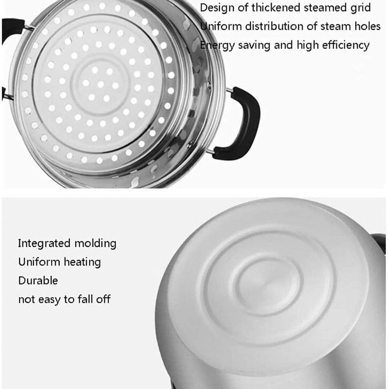 XIGSTA Stainless Steel 2 Tier Steamer Steamer Basket Vegetable Steamer Steamer Pot Basket for Cooking MomoModakidlidhoklaRice Cooker Maker with Glass Lid Riveted Handles - Image 5