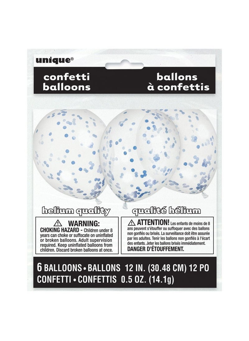 Unique Confetti Balloons Royal Blue Transparent Latex 30 cm 6-Pack - Image 2