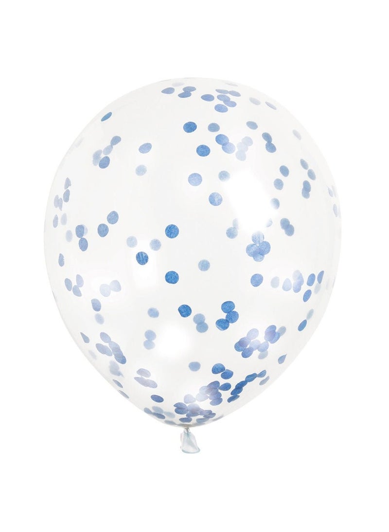 Unique Confetti Balloons Royal Blue Transparent Latex 30 cm 6-Pack - Image 1