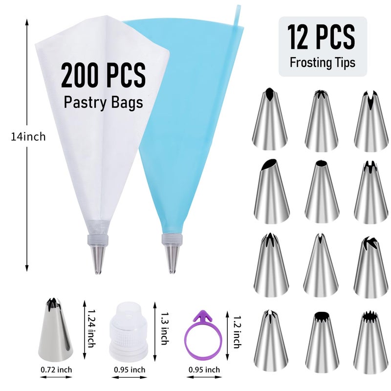 Wddeevoi 200Pcs Piping Bags and Tips Set, 12 Inch Pastry Bags, Cakes Decorating Kit Supplies, Icing Bags Disposable with 1 Reusable Piping Bags, 12 Frosting Tips, 2 Couplers, 2 Bag Ties - Image 2