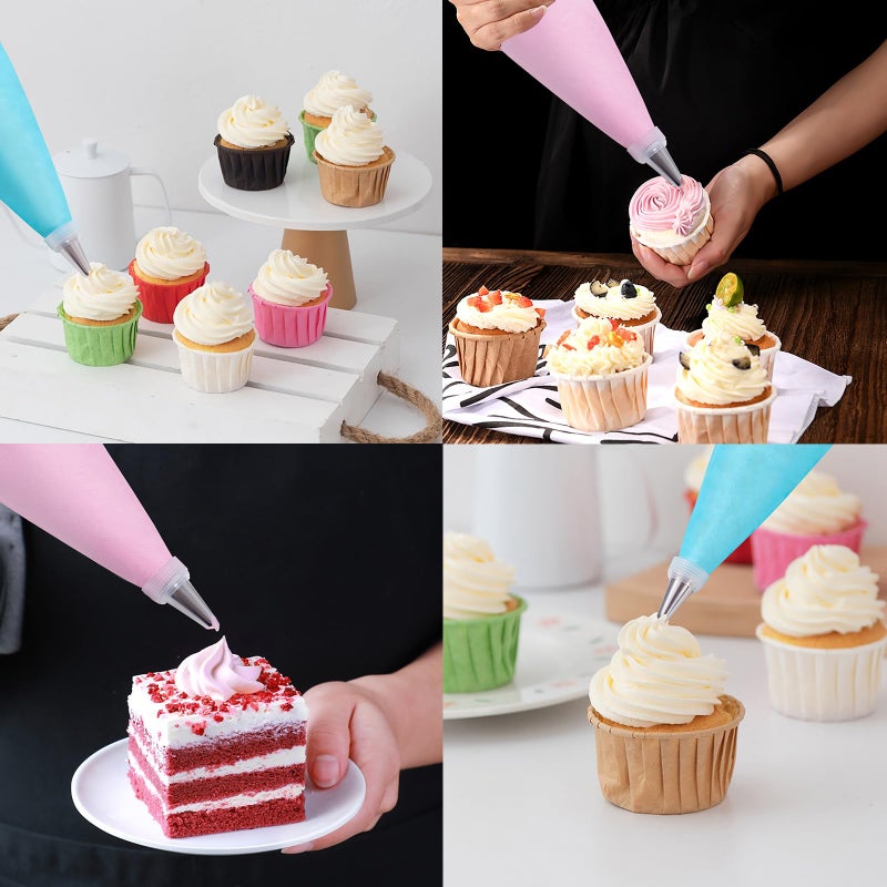 Wddeevoi 200Pcs Piping Bags and Tips Set, 12 Inch Pastry Bags, Cakes Decorating Kit Supplies, Icing Bags Disposable with 1 Reusable Piping Bags, 12 Frosting Tips, 2 Couplers, 2 Bag Ties - Image 5