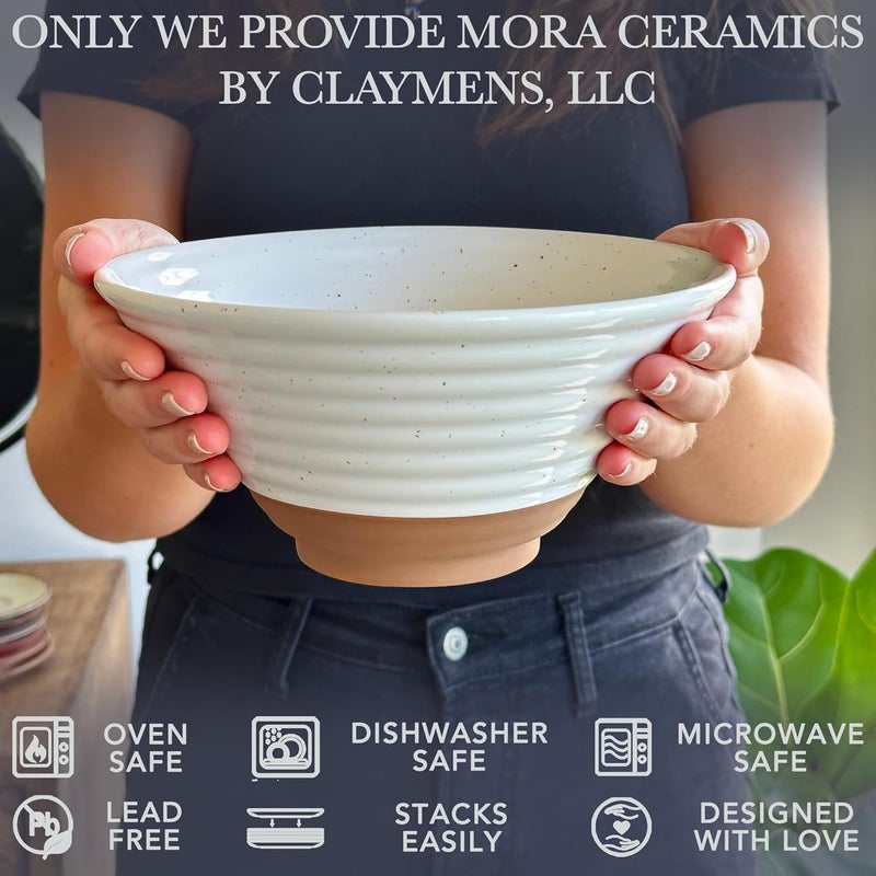 Mora Ceramic Ramen Bowl Set of 2 45oz  Great for Pho Miso Udon Soup Instant Noodles Serving Thai or Asian Food  Microwave Safe Large Japanese Noodle Bowls Modern Kitchen  Vanilla White - Image 3